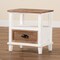 Baxton Studio Glynn Rustic Farmhouse Weathered Two-Tone White and Oak Brown Finished Wood 1-Drawer Nightstand 178-11405-Zoro - alternate 2